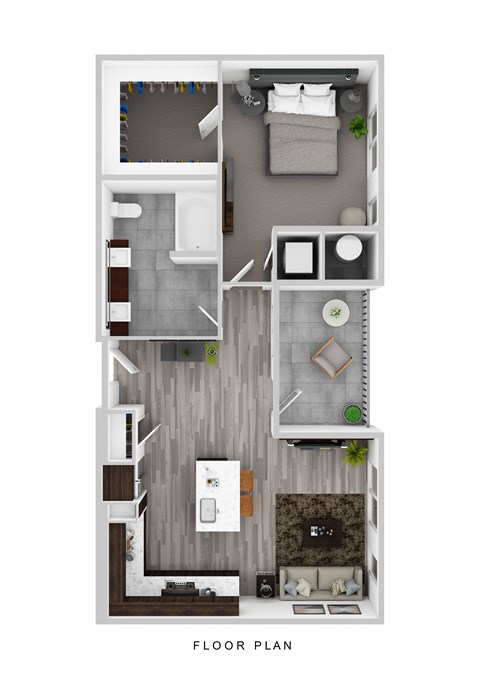Floor plan for 1 bed, 1 bath, 799 sqft